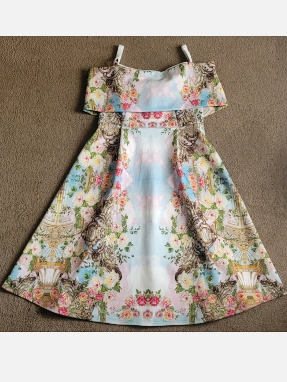 ASOS Square Neck Fit and Flare Victorian Painting Style Floral Dress